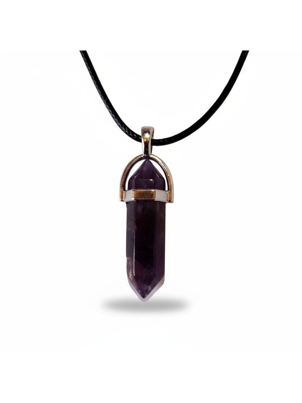 NWT Beautiful Boho Dark Amethyst Bullet Crystal Pendant Leather Cord Necklace